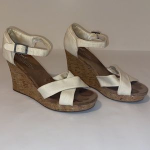 TOMS Burlap Canvas Criss Cross Cork Wedge Sandal